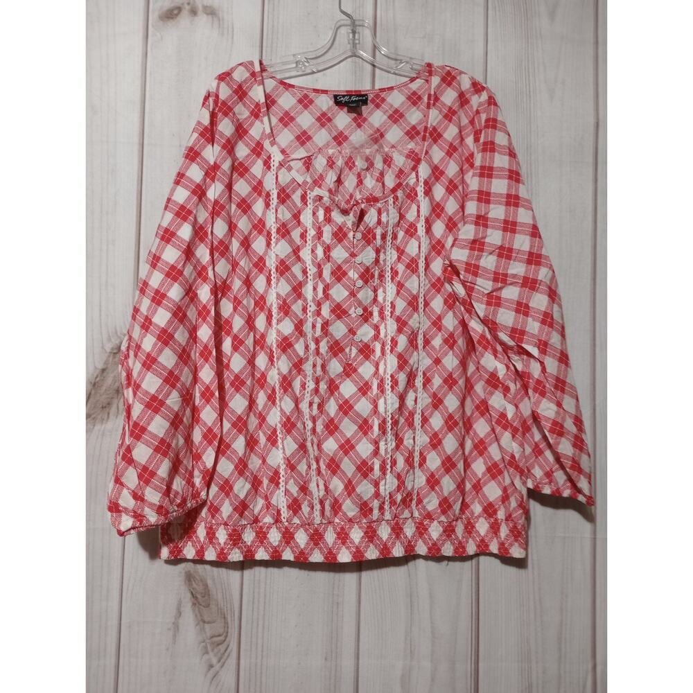 Soft Focus Shirt Ladies 22W‎ Red White Ruffle